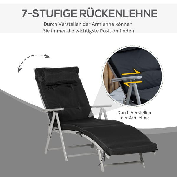 Strandliggestol, 137x63,5x100,5 cm, Sort