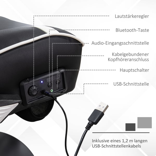 Gamingstol, Justerbar ergonomisk computerstol med højttalere, 69x73x118 cm, Hvid