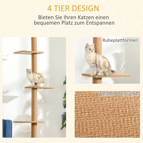 Kattetårn, Justerbar Kradsetræ, 43x27x228-260 cm, Brun
