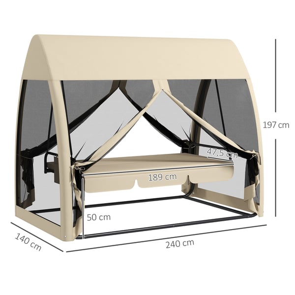 Verandasving, 2-i-1 Hollywood gyngeseng, 240x140x197 cm, Brun