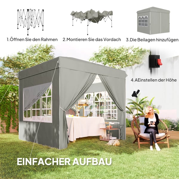 Pop-up Pavillon, 248x248x270 cm, Lysegrå