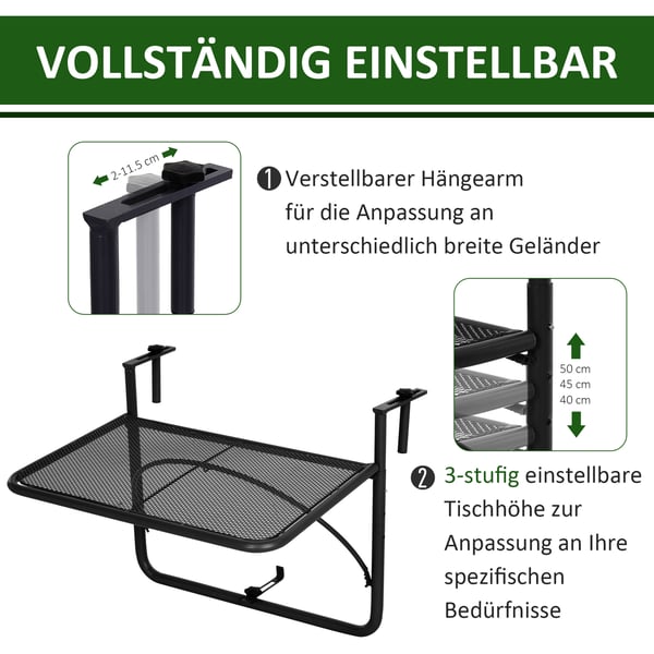 Balkonghängande bord, 60x56,5x45 cm, Svart