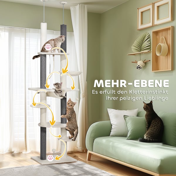 Kattetræ, 60x44x225-255 cm, Hvid