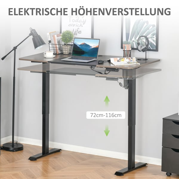 Elektrisk skrivebordsstel, højdejusterbart, 140x70x72-116 cm, natur sort
