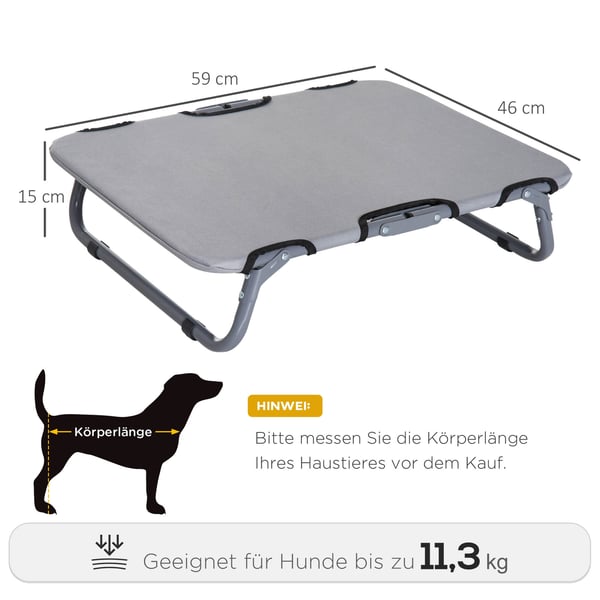Udendørs Hundeseng, Foldbar, 59x46x15 cm, Grå
