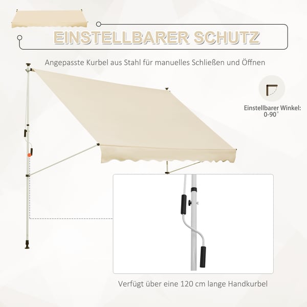 Ulosvedettävä markiisi, 300x150x170-280 cm, Beige