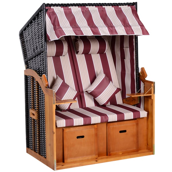 Dobbelt strandstol med soltag, 118x79x160 cm, rød hvid
