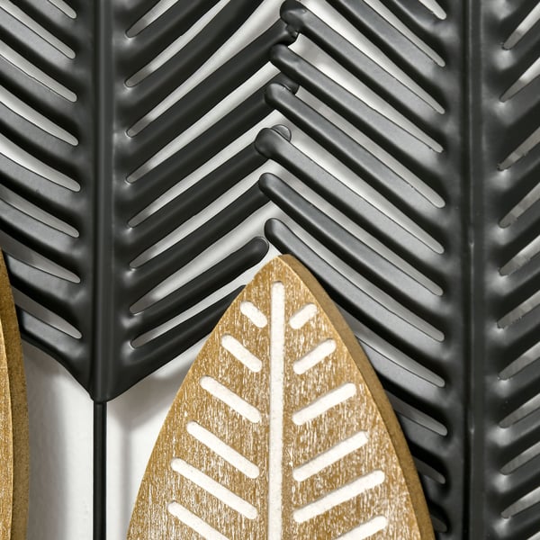 Vægkunst sæt, 3D metalblad design, 40x46 cm, sort og natur