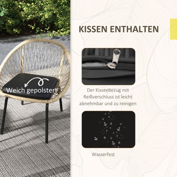 Rattan Havemøbelsæt, 70x63x73 cm, Gul
