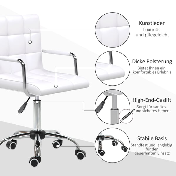 Kontorstol, 52,5x54x84-99 cm, Hvid