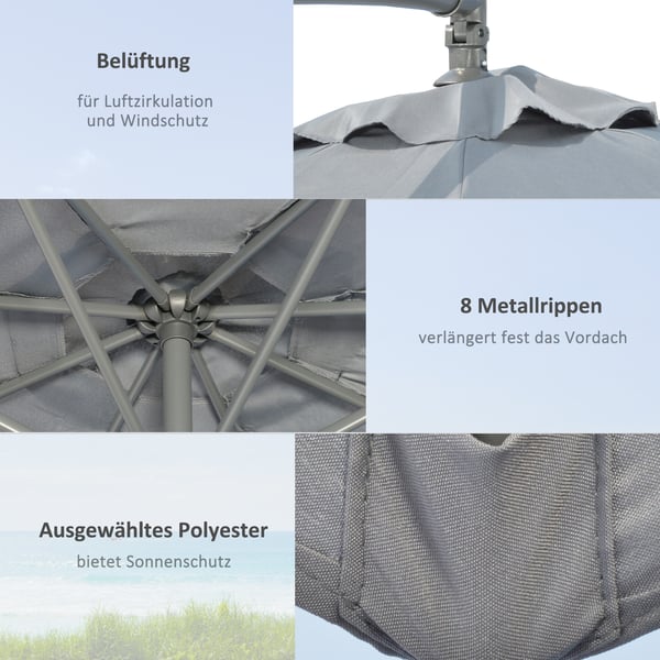 Udendørs Cantilever-parasol, 292 cm, Mørkegrå