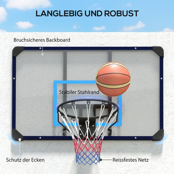 Basketballkurv, Vægmonteret, 113x61x73 cm, Sort