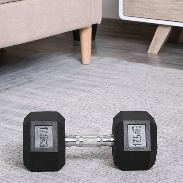 Håndvægt, Sekskantet gummihåndvægt 17,5 kg, 16,2x16,2x11 cm, Sort