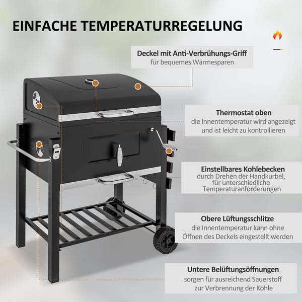 Kolgrill, 113x65x108 cm, Svart