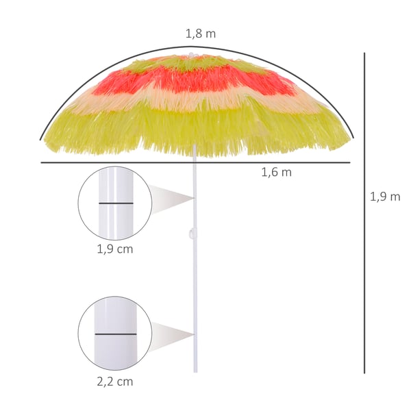 Strandparasol, 160x190 cm, Flerfarvet