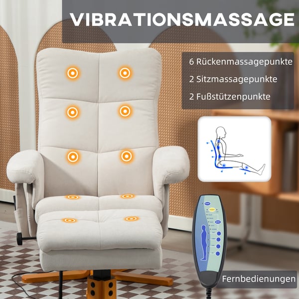 Massagestol med skammel og opbevaring, 80x86x99 cm, creme