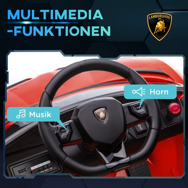 Elektrisk Ride-On Bil, Licenseret Lamborghini Aventador SVJ Roadster, 107,5x63x42 cm, Rød