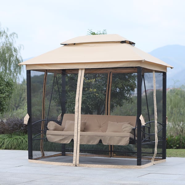 Haveswing, 3-personers med sidepaneler, 256x172x248 cm, Beige