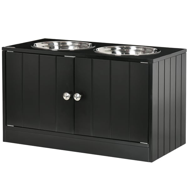 Hævet Hundefoderstander med Opbevaring, 60x30x35,5 cm, Sort
