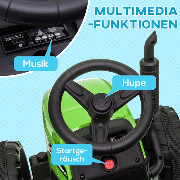 Elektrisk Traktor med Trailer, 136,5x50x52,5 cm, Grøn