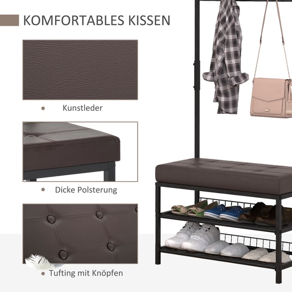 Bænk med knagerække, 72,5x35x180 cm, sortbrun