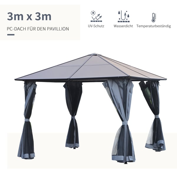 Paviljong, 300x300x265 cm, Grå