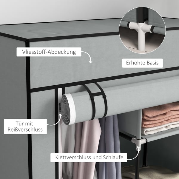 Stofgarderobe, 83x42,5x162,5 cm, Lysegrå
