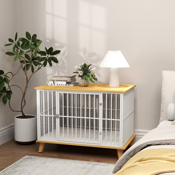 Hundebur, 86x60x70 cm, Hvid, Eg