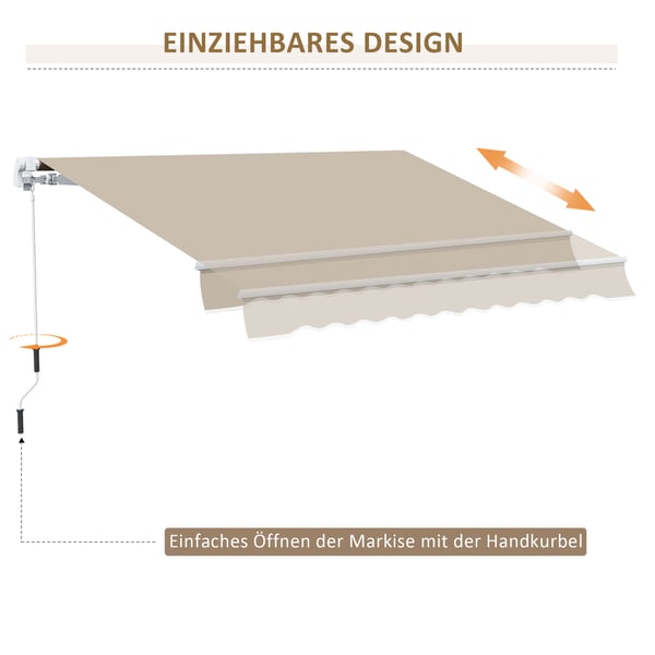 Markise, 395x245 cm, Hvid, Beige, metalstel