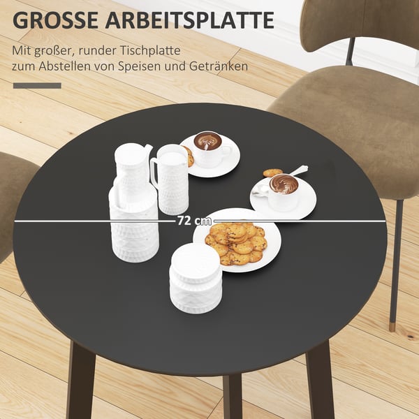 Spisebord, rundt køkkenbord, 72x72x75 cm, sort