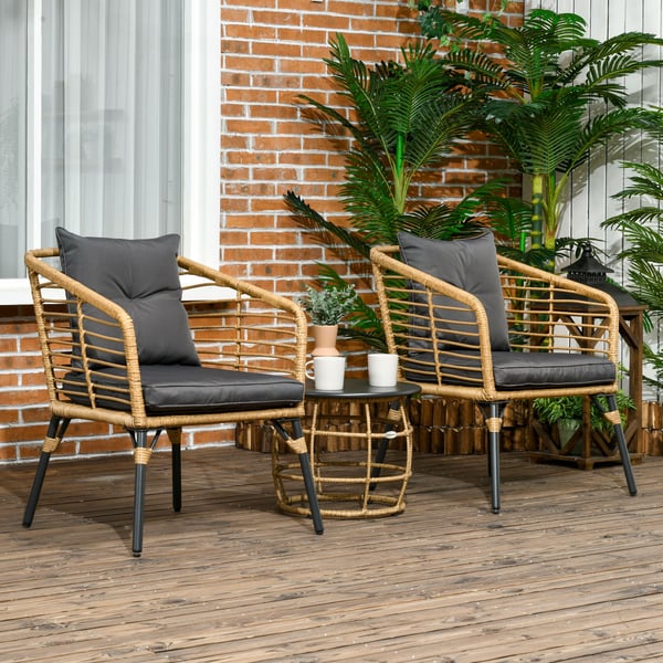 Terrassemøbelsæt, 3-delt Rattan Bistro Sæt, 62x65x78 cm, Sand og Mørkegrå