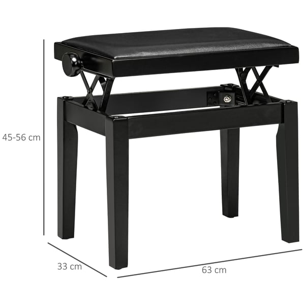 Pianopenkki, Säädettävä korkeus, 63x33x45-56 cm, Musta
