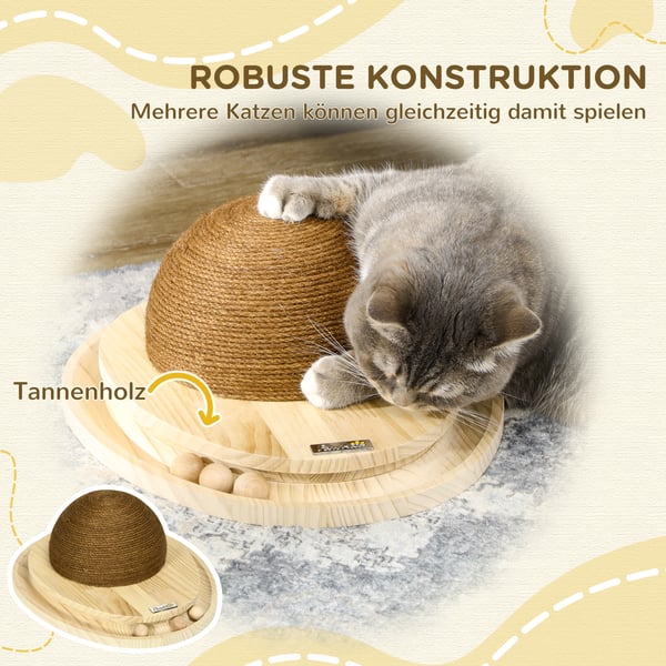 Kattelegetøj, Interaktivt 2-i-1 kradselegetøj med kuglebane, 39,5x32,5x14,5 cm, Brun