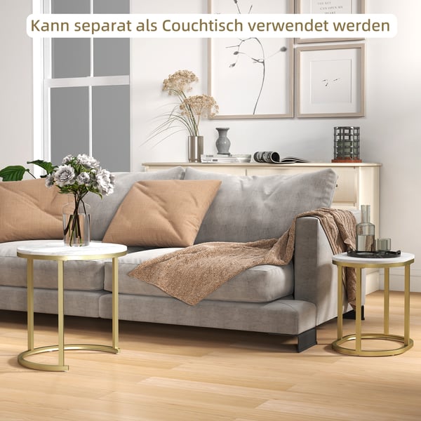 Sofabord Sæt, 50x50,5 cm rundt, 60x36x43,5 cm ovalt, Hvid