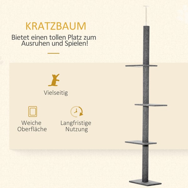 Kattetårn, Justerbar kradsetræ, 43x27x228-260 cm, Grå
