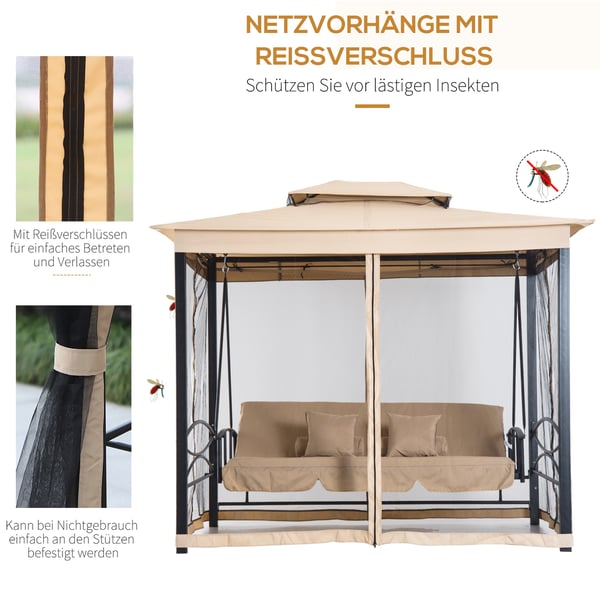 Haveswing, 3-personers med sidepaneler, 256x172x248 cm, Beige