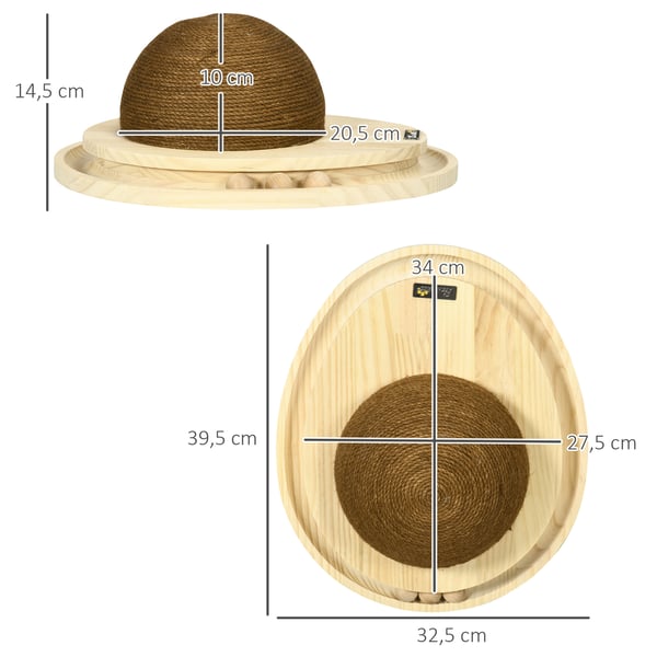 Kattelegetøj, Interaktivt 2-i-1 kradselegetøj med kuglebane, 39,5x32,5x14,5 cm, Brun