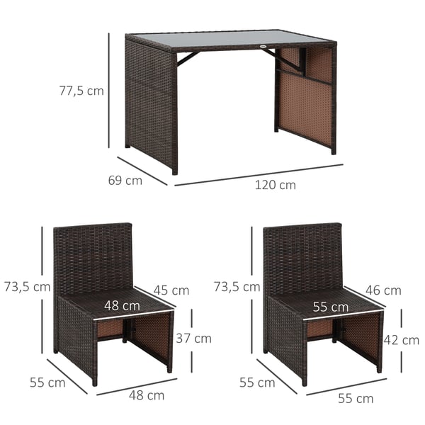 Trädgårdsmöbelset, 120x69x77,5 cm, Brun