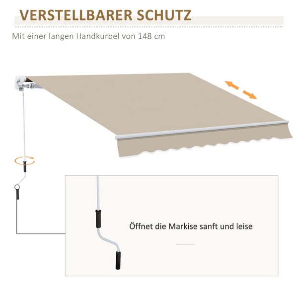 Markise, 395x245 cm, Hvid, Beige, metalstel
