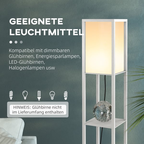 Gulvlampe, 26x26x160 cm, Hvid