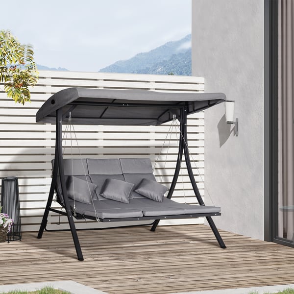 Haveswing, 3-personers gyngebænk med justerbart tag, 200x115x168 cm, grå