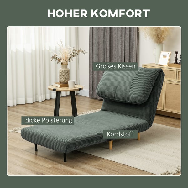Soffa med bäddfunktion, 82x89x83 cm, grön