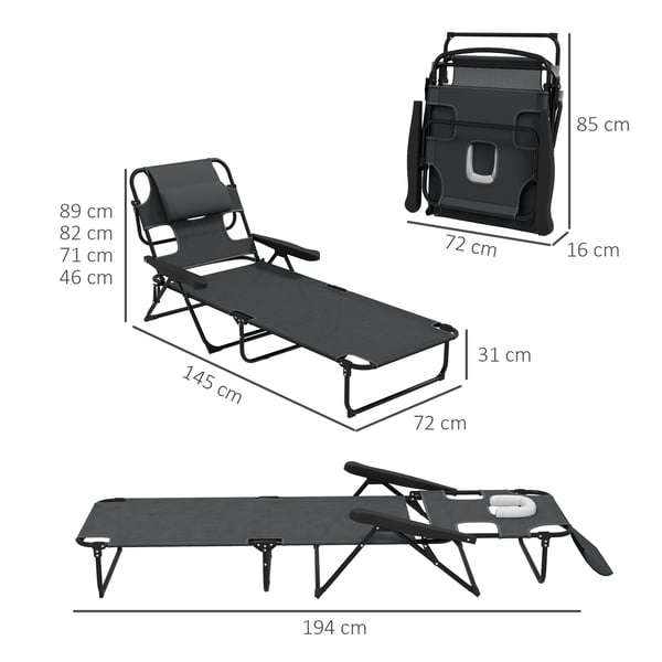 Solstol, 72x194x31 cm, Mørkegrå