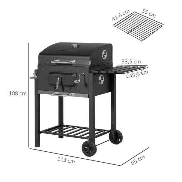 Kolgrill, 113x65x108 cm, Svart