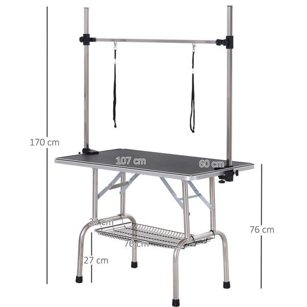 Groomingbord, 107x60x170 cm, Sort