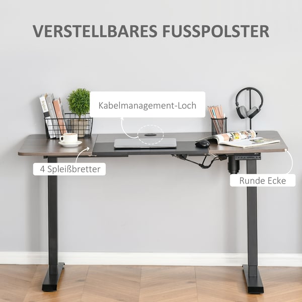 Elektrisk skrivebordsstel, højdejusterbart, 140x70x72-116 cm, natur sort