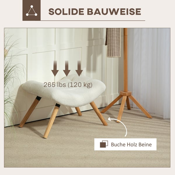 Fodskammel 67x45x38 cm Hvid, fleecepolstring