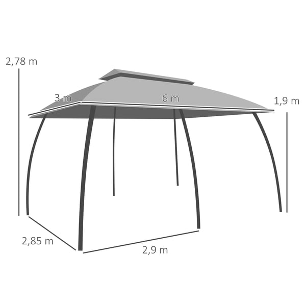 Puutarhapaviljonki, 300x600x278 cm, tummanharmaa