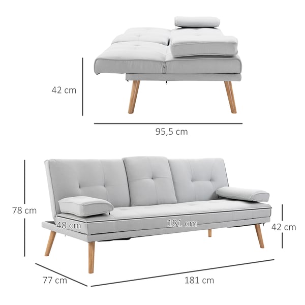 Bäddsoffa, 181x77x72 cm, Ljusgrå