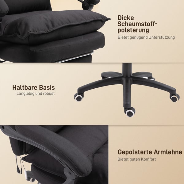 Kontorstol med massagefunktion, 70x62x120-130 cm, sort